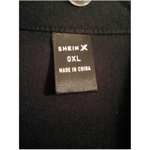 Shein Sylvia Mollie Plus Faux Denim Black Peplum Colorblock Blazer Jacket 12, 0X - Picture 11 of 11
